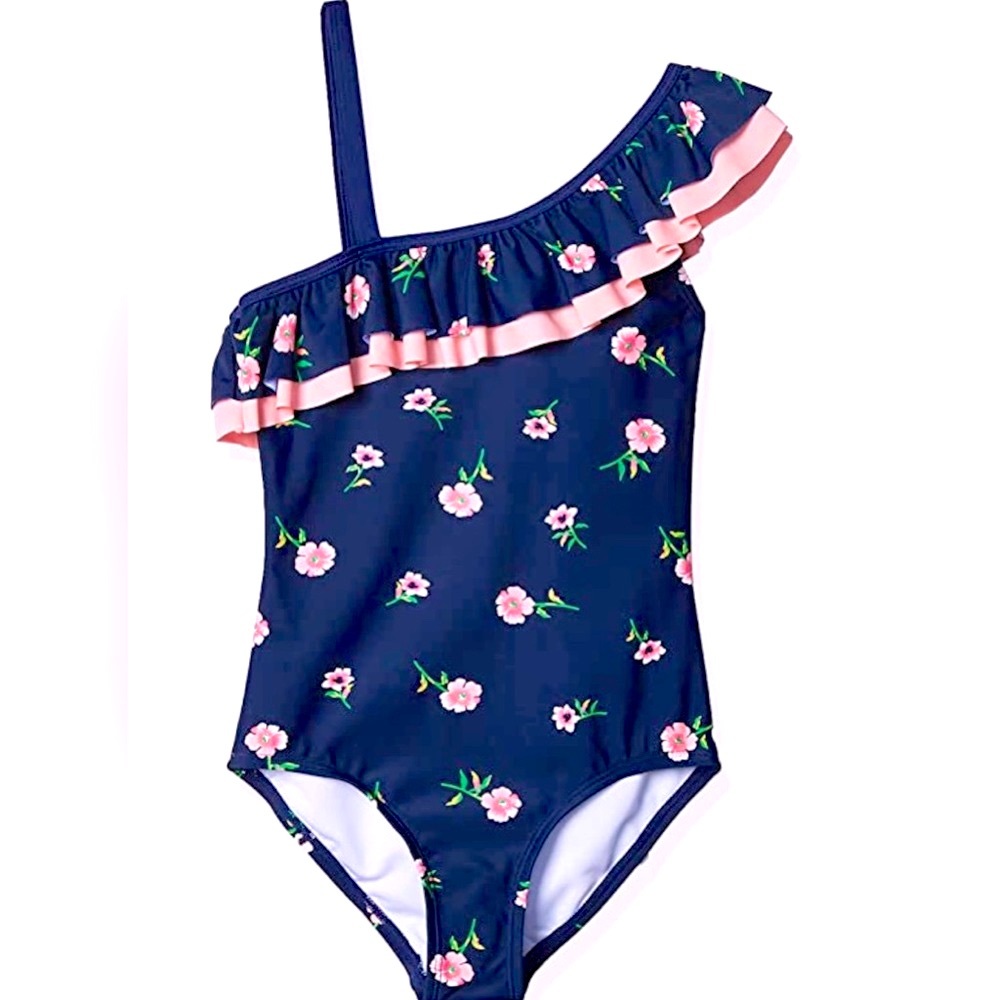 Kanu Surf Girls' Morgan Floral Ruffle 1-Shoulder‎ 1-Piece Swimsuit
